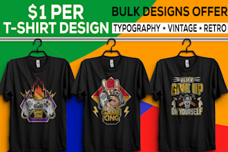 do bulk graphic t shirt gaming logo and vector t shirt design
