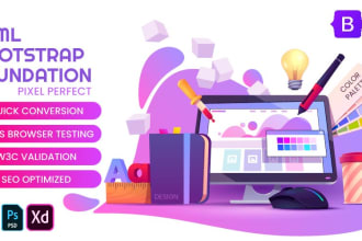 convert psd to html, xd to html css responsive bootstrap or zurb foundation