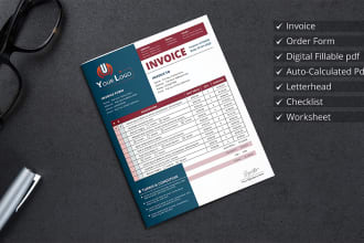 create order form, invoice, auto calculated fillable pdf, checklist, worksheet