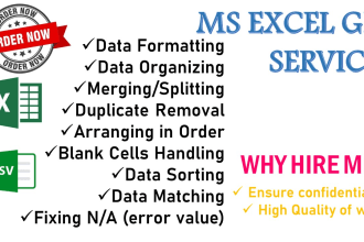 clean, organize, format, merge, split, sort your excel or CSV data