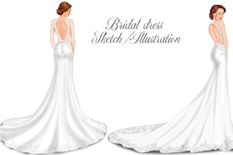 design fashion dress sketches, wedding dress and bridal dress or gowns