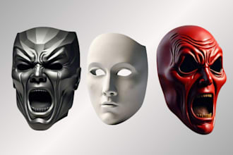 3d mask, 3d helmet cosplay, 3d model, 3d face mask, printable 3d mask model