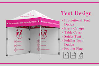 design custom canopy tent, table cover and feather flag