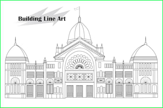 draw a detailed building line art, ancient, architecture etc