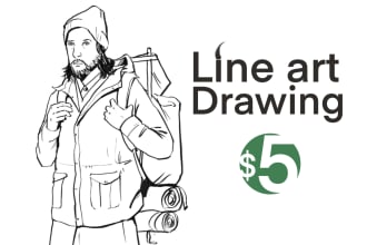 draw black and white line art illustration for you