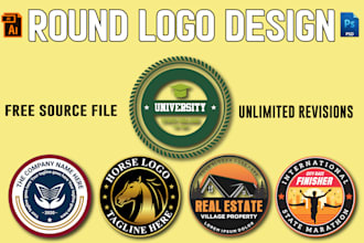 design a circular round, badge, stamp, sticker, label logo