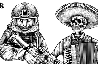 make a black and white detailed vector illustration