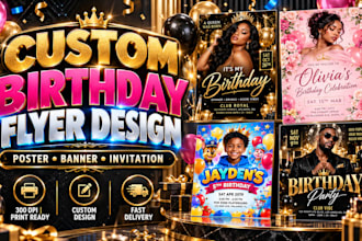 design custom birthday flyer, poster and banner