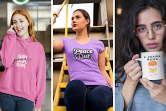 make mockups for tshirts,hoodies,caps,mugs,bottles,mousepads