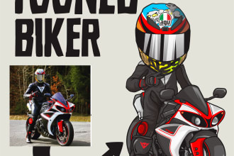 draw cartoon motorcycle big head from your photo