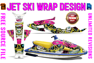 professional jet ski, boat, surfboard, wrap design
