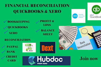 do excel, reconcile bank, reporting in quickbooks, xero