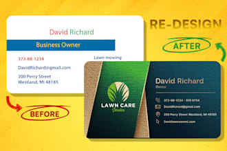 design or redesign professional lawn care business card, flyer, door hanger