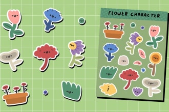 create a simple and kawai sticker sheet