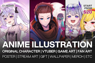 draw anime art of your character, vtuber, anime, or game