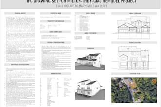 redraw floor plan, elevation, section, roof, site plans in autocad 2d