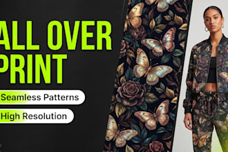 design seamless dark floral and butterfly all over prints