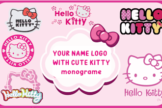 create cute kitty logo with your name, cartoons style