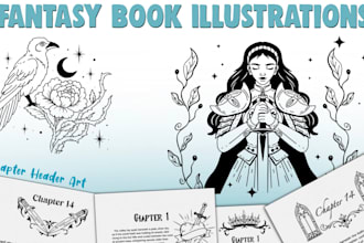 draw custom line art chapter illustrations for books