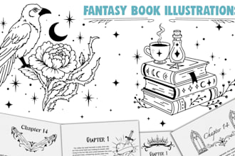 draw custom line art chapter illustrations for books