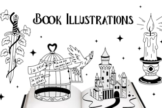 draw custom line art chapter illustrations for books