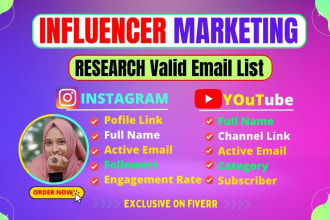 collect the top influencer of instagram youtube podcast and valid email leads