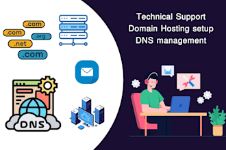 provide technical support, domain setup, hosting setup and dns management
