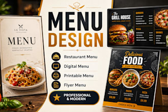 design restaurant menu, food menu, digital and printable