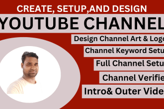 create youtube channel with logo, art, intro, outro,