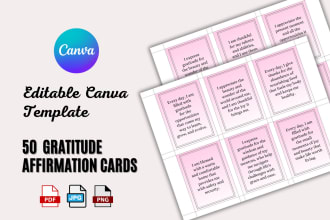 send you 50 printable gratitude affirmation card editable canva template