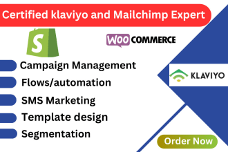 setup klaviyo and mailchimp automation, email template for e commerce marketing