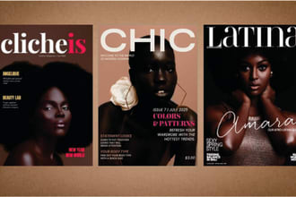 design fashion magazine cover, layout, book cover,  professional prospectus, ads