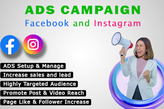 setup and advertising facebook, instagram ads and twitter