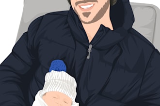 draw family portrait fathers and son mother and daugter illustration