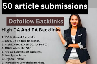make article submissions backlinks offpage SEO on high da pa