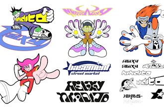 make y2k designs, including typo, characters, and icon