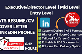 write ats resume, executive CV, cover letter and linkedin