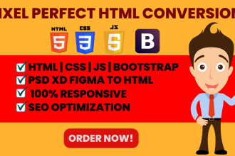 do frontend web development, figma, PSD, xd  to html css javascript