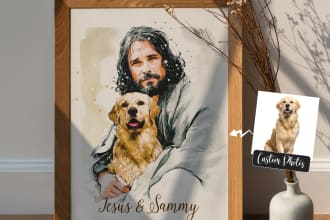 make portrait dogs and jesus, watercolor art god and dog