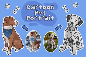 draw cute cartoon portrait for your dog, cat or any pet