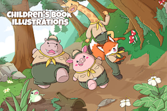 create cute children book illustrations with animals