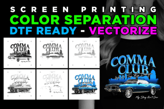 vectorize, cleanup, halftone image for dtf, screen printing color separation