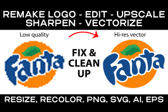 sharpen blurry logo vectorize, resize, recreate, remake, redraw upscale png svg