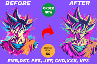 do embroidery digitizing in 2 hours emb, dst, pes files