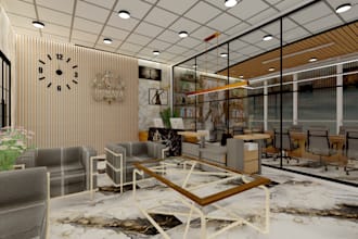 create outstanding office interior design and 3d rendering