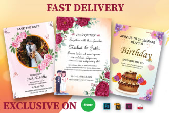 design amazing invitation card, wedding, birthday, even invitation, party card