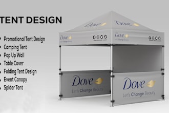 design 10ft canopy tent, backdrop, roll up banner, table cover, feather flag