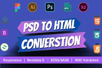 convert figma to html, psd to html, xd to html responsive bootstrap 5