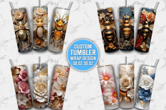 create unique custom 2d 3d skinny tumbler wrap design for etsy