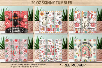 create inflated 3d skinny tumbler design 20,30 oz free mockup